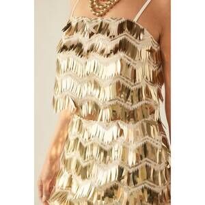 NEW ITEM DITTO zig zag fringe sequin tank top in gold